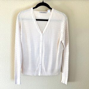 Evelyn & Arthur 100% Silk Cable Knit Cardigan Sweater L Cream Quiet Luxury Top